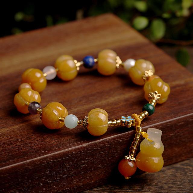 Natural Golden Silk Jade Calabash Healing Bracelet - FengshuiGallary