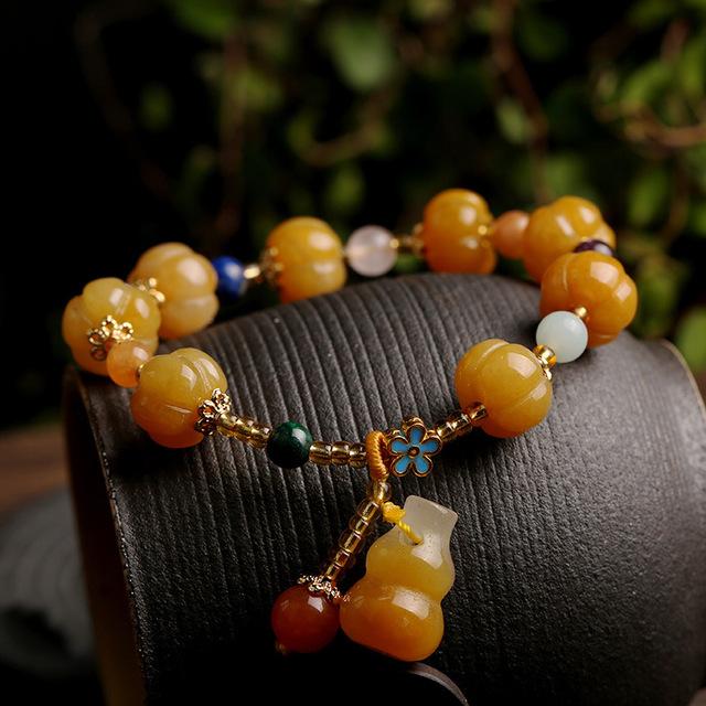 Natural Golden Silk Jade Calabash Healing Bracelet - FengshuiGallary