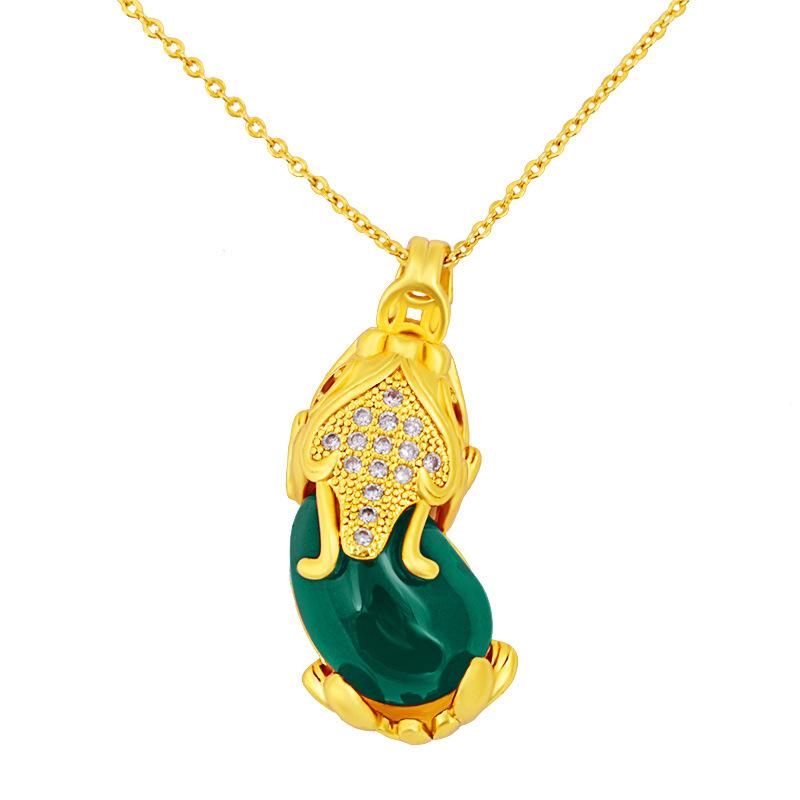 Natural Green Agate Diamond Pixiu Lucky Pendant Necklace - FengshuiGallary