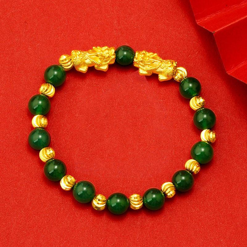 Natural Green Agate Double Pixiu Wealth Bracelet - FengshuiGallary