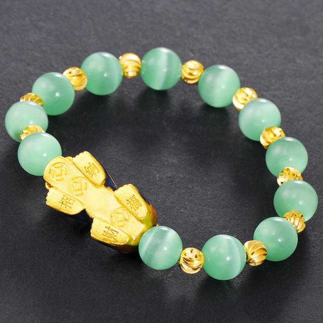Natural Green Cat`s Eye Color Changing Pixiu Wealth Bracelet - FengshuiGallary