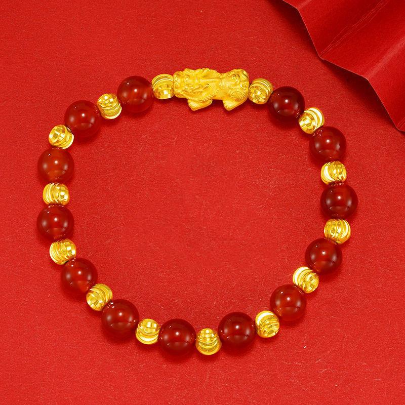 Natural Green Emerald Pixiu Golden Beads Wealth Bracelet - FengshuiGallary