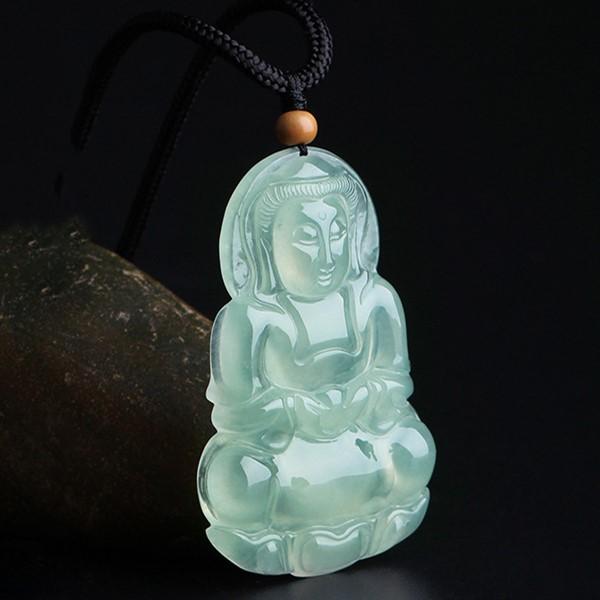 Natural Green Ice Jade Guan Yin Buddha Full Blessing Lucky Pendant - FengshuiGallary