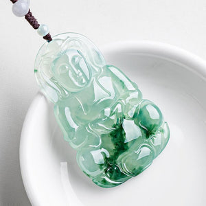 Natural Green Ice Jade Guan Yin Buddha Lucky Pendant - FengshuiGallary
