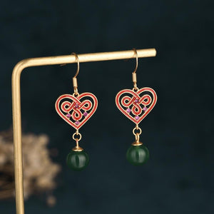 Natural Green Jade Auspicious Knot Earring - FengshuiGallary