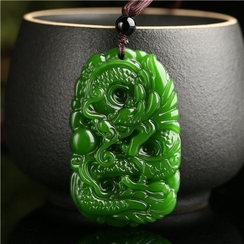 Natural Green Jade Dargon Pendant Abundance Necklace - FengshuiGallary