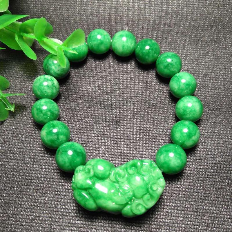 10mm Green Jade Stone Beads With Pixiu Chinese Lucky Charm Bracelet