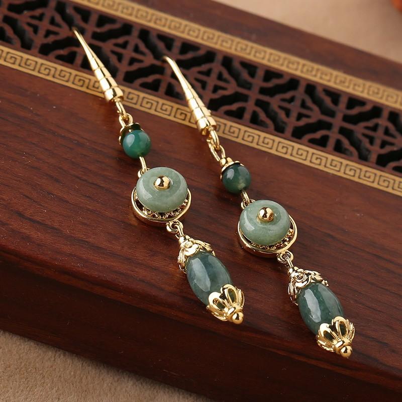 Natural Green Jade Lucky Ear Ring - FengshuiGallary