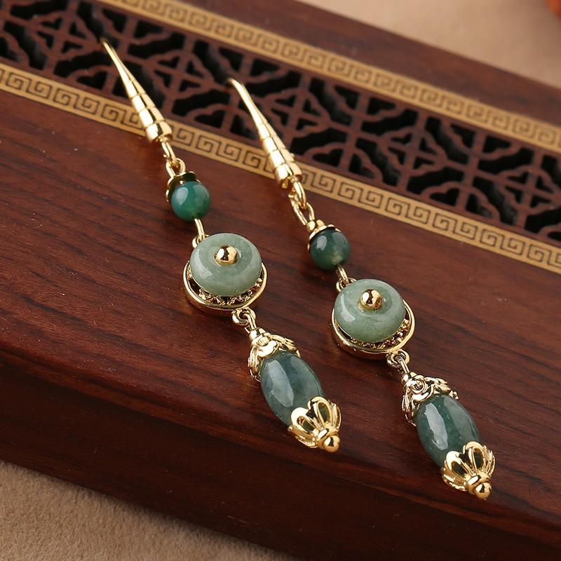 Natural Green Jade Lucky Ear Ring - FengshuiGallary