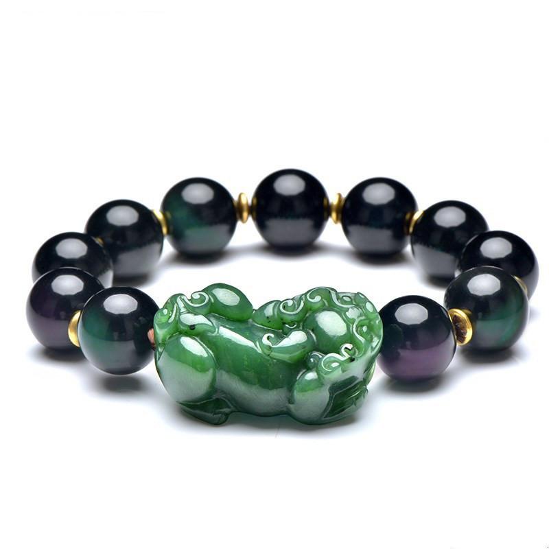 Black Jade Nephrite Genuine Bracelet ~ 7 Inches ~ 15mm Tumbled Beads -  TheGlobalStone