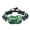 Natural Green Jade Pixiu Black Obsidian Bead Rope Wealth Bracelet - FengshuiGallary