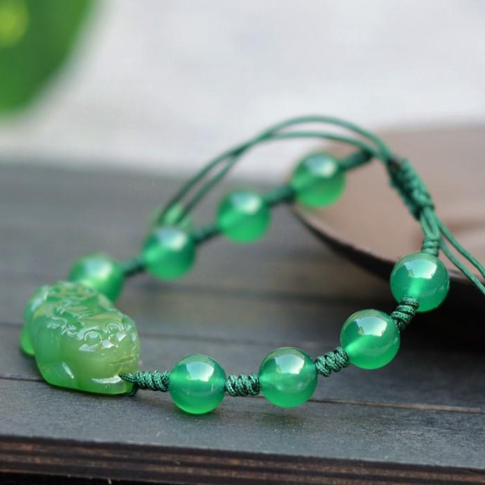 Natural Green Jade Pixiu Lucky Beads Bracelet - FengshuiGallary