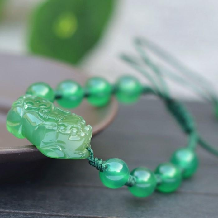 Natural Green Jade Pixiu Lucky Beads Bracelet - FengshuiGallary