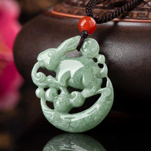 Natural Green Jade Rabbit Lucky Pendant - FengshuiGallary