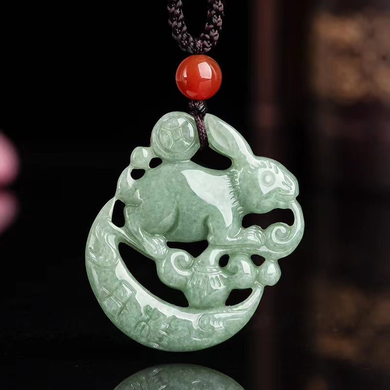 Natural Green Jade Rabbit Lucky Pendant - FengshuiGallary