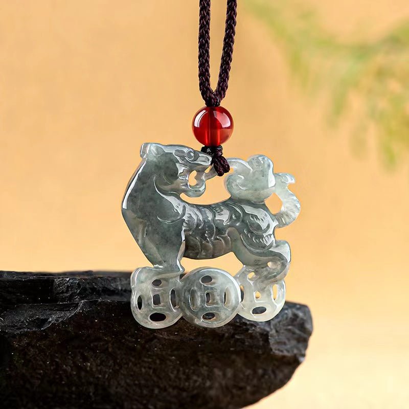 Natural Green Jade Tiger Pendant-Fengshui Wealth Coins - FengshuiGallary