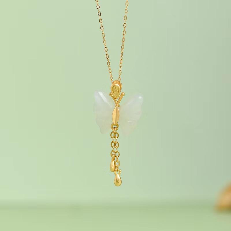 Natural Hetian Jade Butterfly Lucky Pendant Necklace - FengshuiGallary