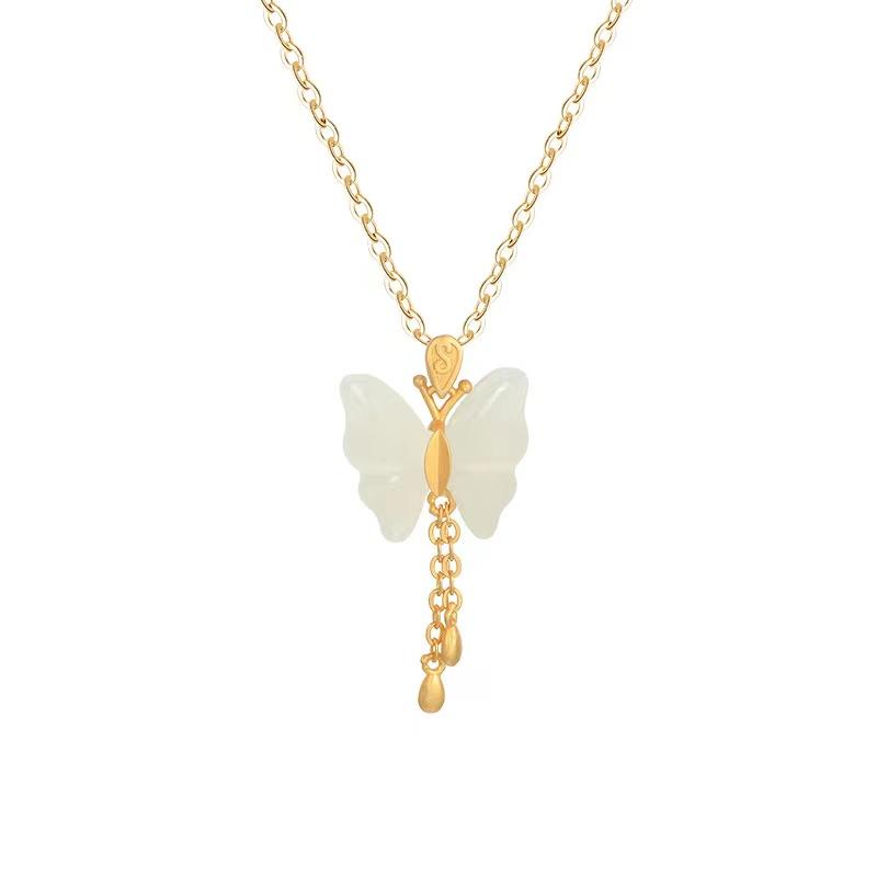 Natural Hetian Jade Butterfly Lucky Pendant Necklace - FengshuiGallary