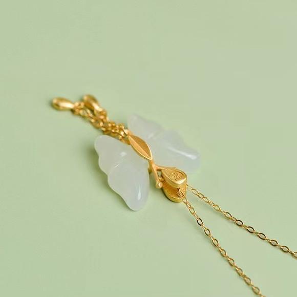 Natural Hetian Jade Butterfly Lucky Pendant Necklace - FengshuiGallary