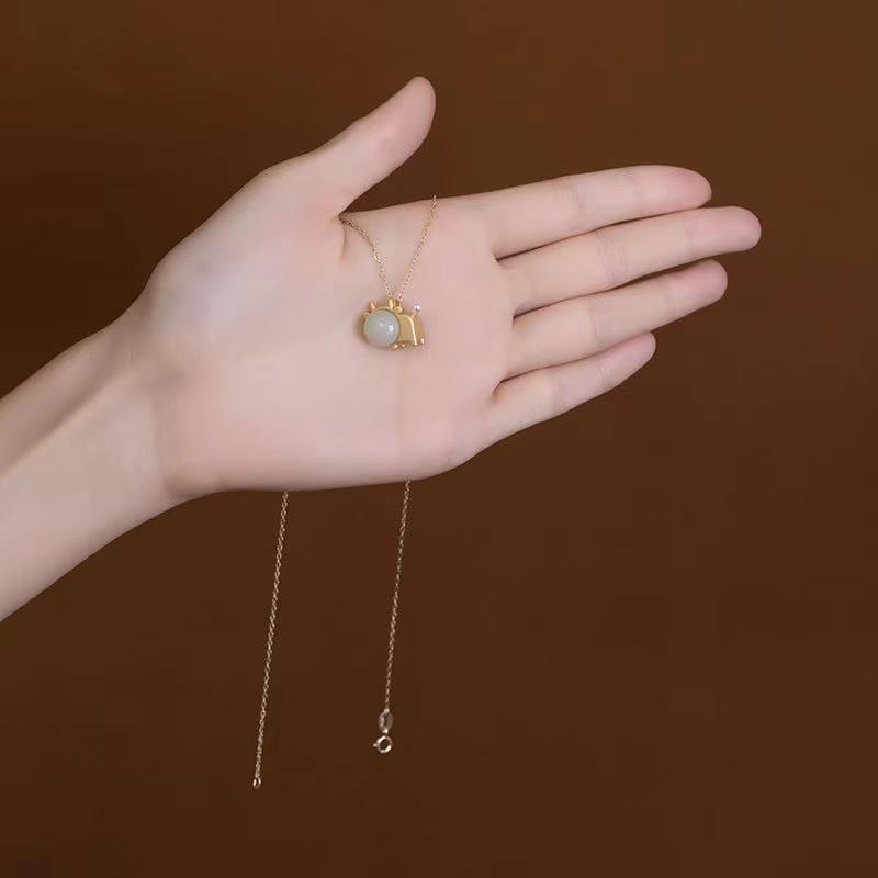 Natural Hetian Jade Fengshui Ox Lucky Pendant Necklace - FengshuiGallary