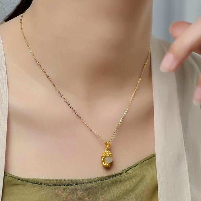 Natural Hetian Jade Thai Buddha 18K Golden Plated Pendant Necklace - FengshuiGallary