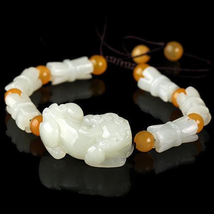 Natural Hetian White Yellow Jade Pixiu Fortune Bracelet - FengshuiGallary