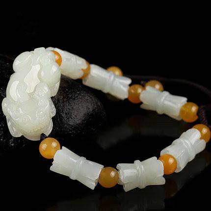 Natural Hetian White Yellow Jade Pixiu Fortune Bracelet - FengshuiGallary