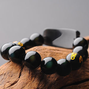 Natural Ice Black Obsidian Pixiu Buddha Beads Wealth Bracelet - FengshuiGallary
