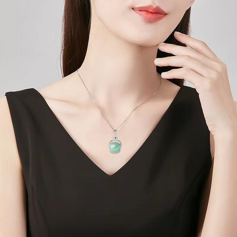 Natural Ice Jade Pendant Necklace-Zirconia Crystal - FengshuiGallary