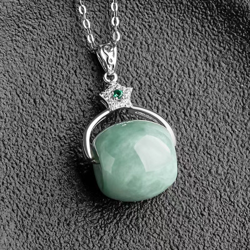 Natural Ice Jade Pendant Necklace-Zirconia Crystal - FengshuiGallary