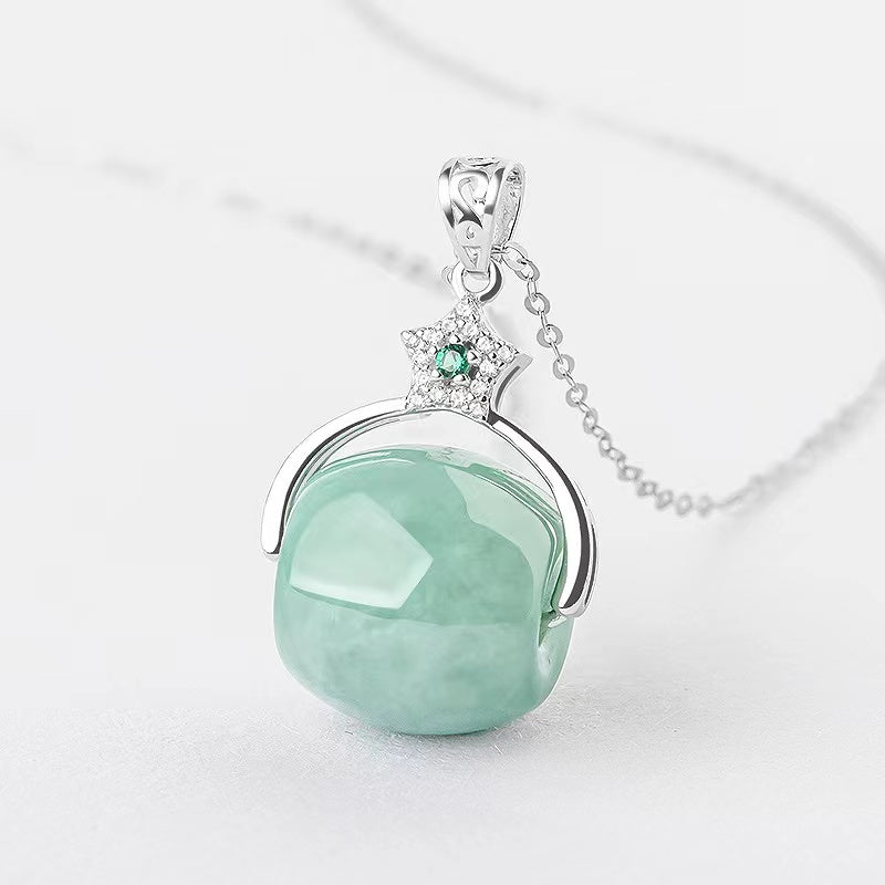 Natural Ice Jade Pendant Necklace-Zirconia Crystal - FengshuiGallary