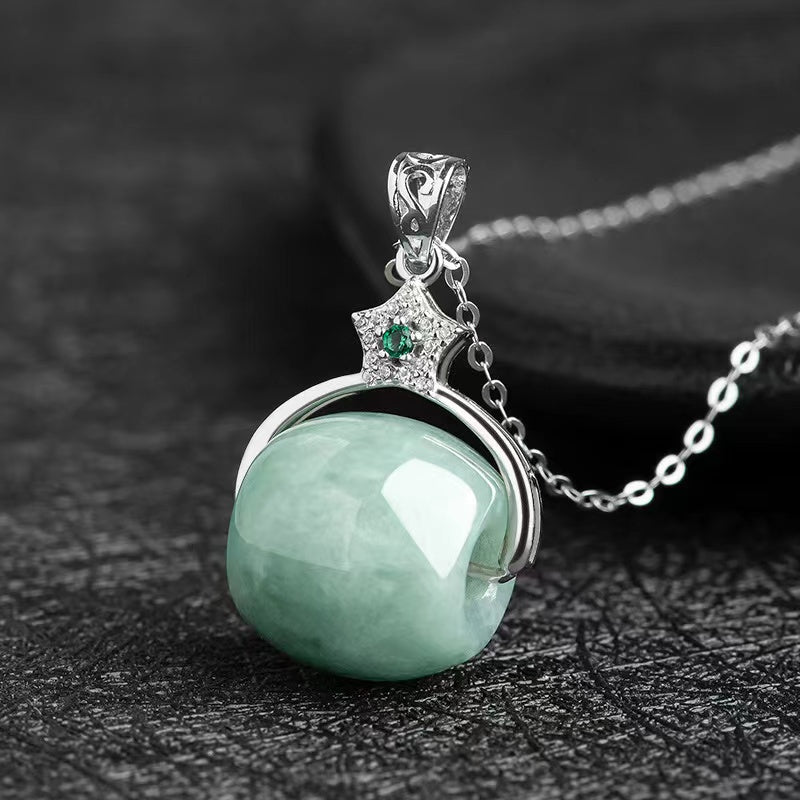 Natural Ice Jade Pendant Necklace-Zirconia Crystal - FengshuiGallary