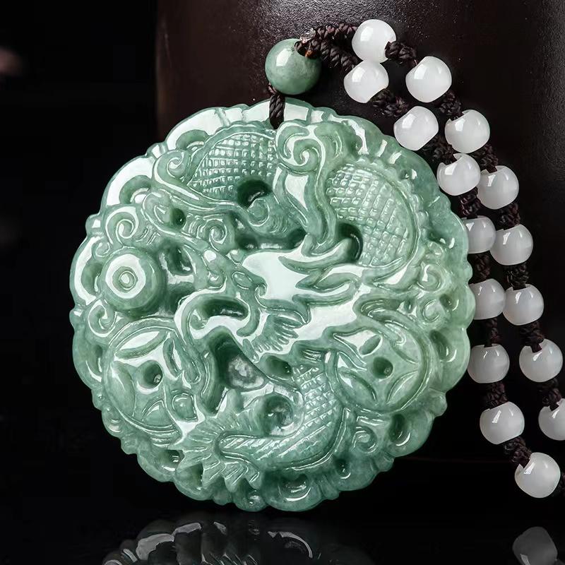 Natural Jade Dragon Wealth Pendant-Grade A Jade - FengshuiGallary