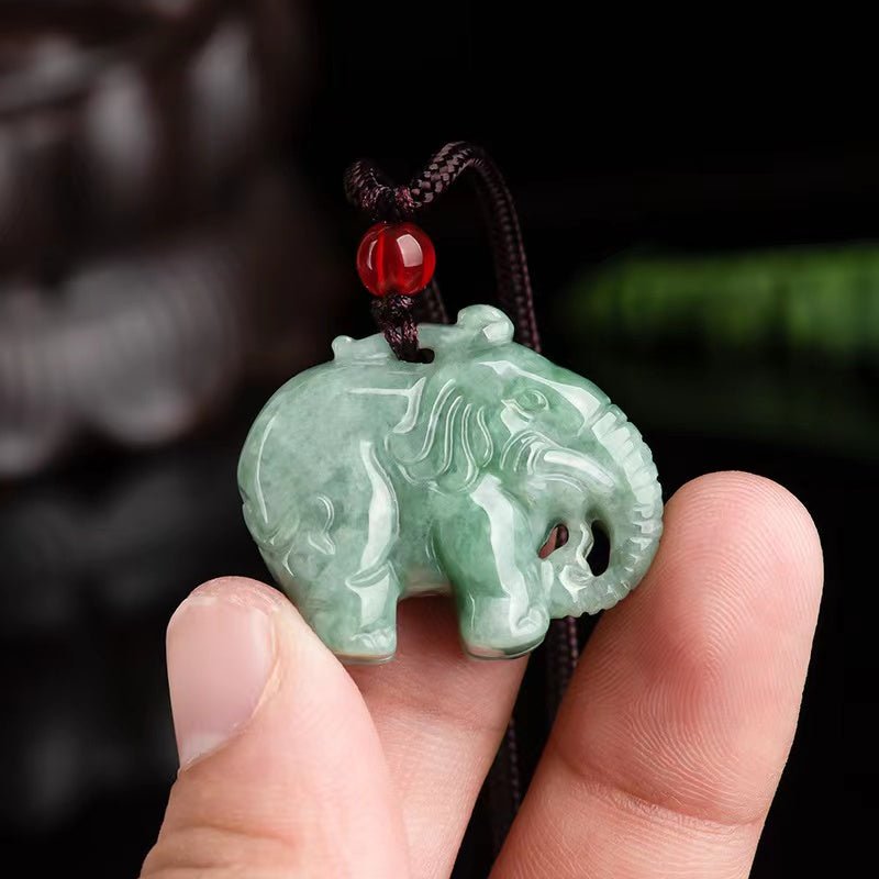 Natural Jade Elephant Lucky Pendant-Grade A Jade - FengshuiGallary