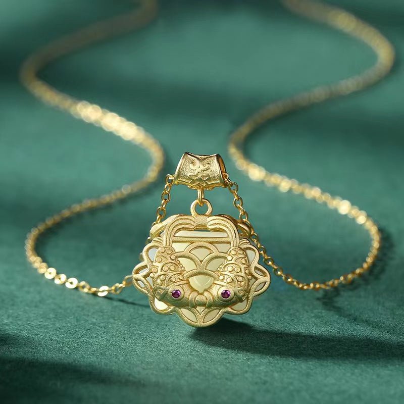 Natural Jade Necklace-Wealth Koi Fish - FengshuiGallary