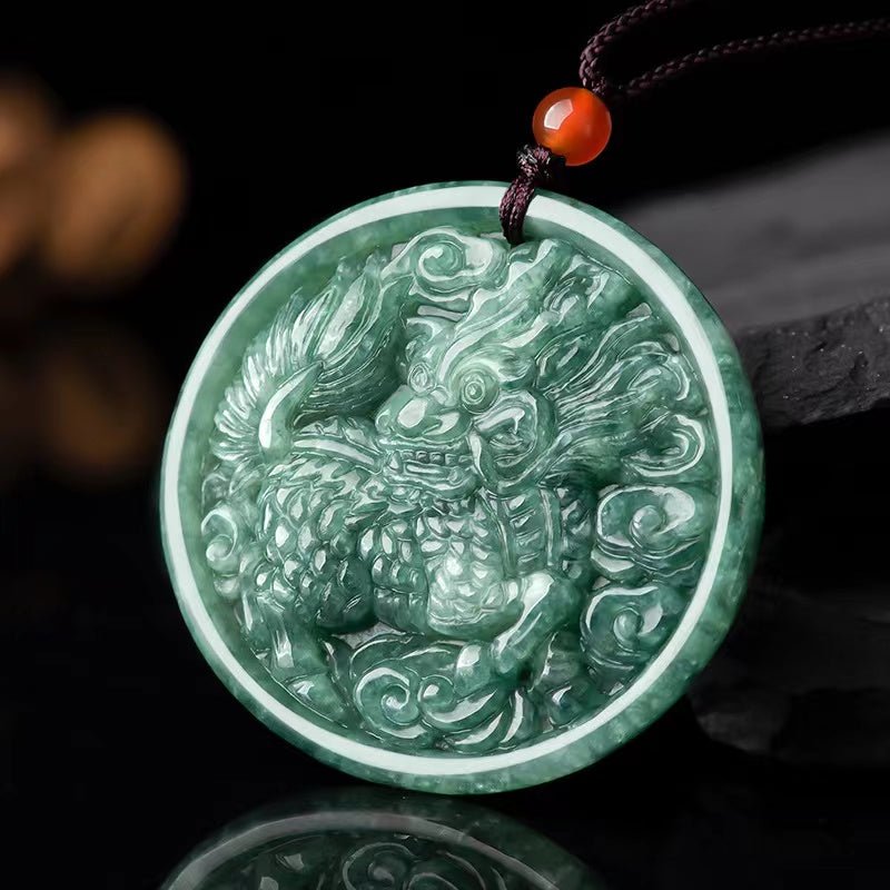 Natural Jade Qilin Pendant-Kylin Klin - FengshuiGallary