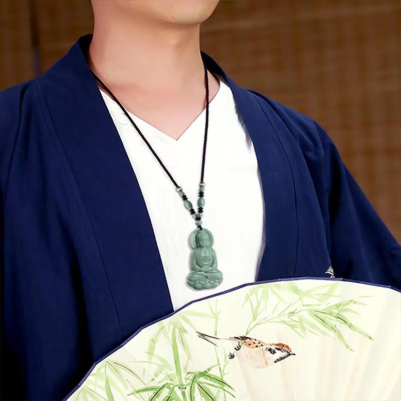 Natural Jadeite Guanyin Buddha Pendant - FengshuiGallary