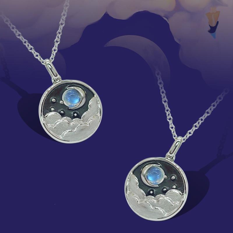 Natural Moonstone Night Charm 925 Silver Pendant Necklace - FengshuiGallary