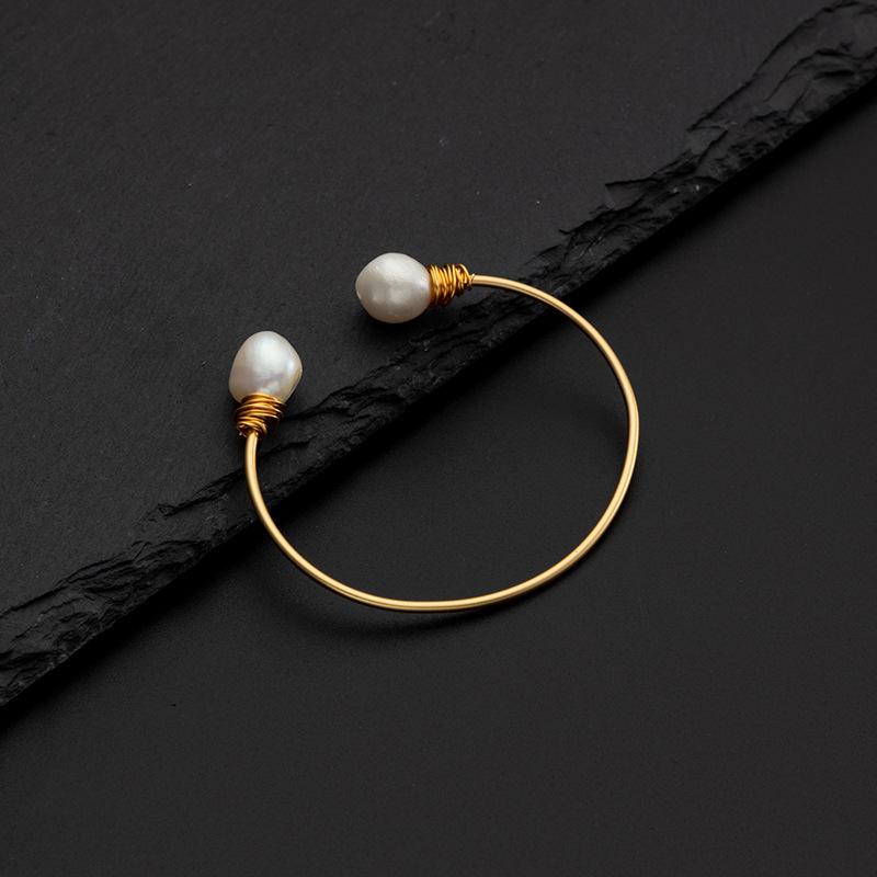 Natural Pearl 925 Silver Gold Plated Bangle - FengshuiGallary