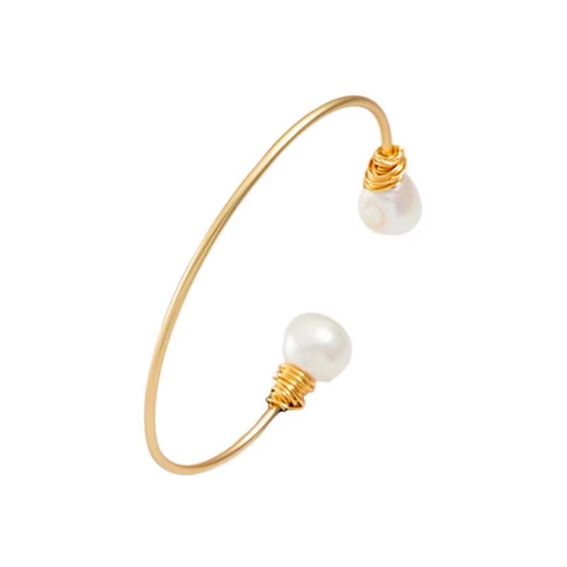 Natural Pearl 925 Silver Gold Plated Bangle - FengshuiGallary