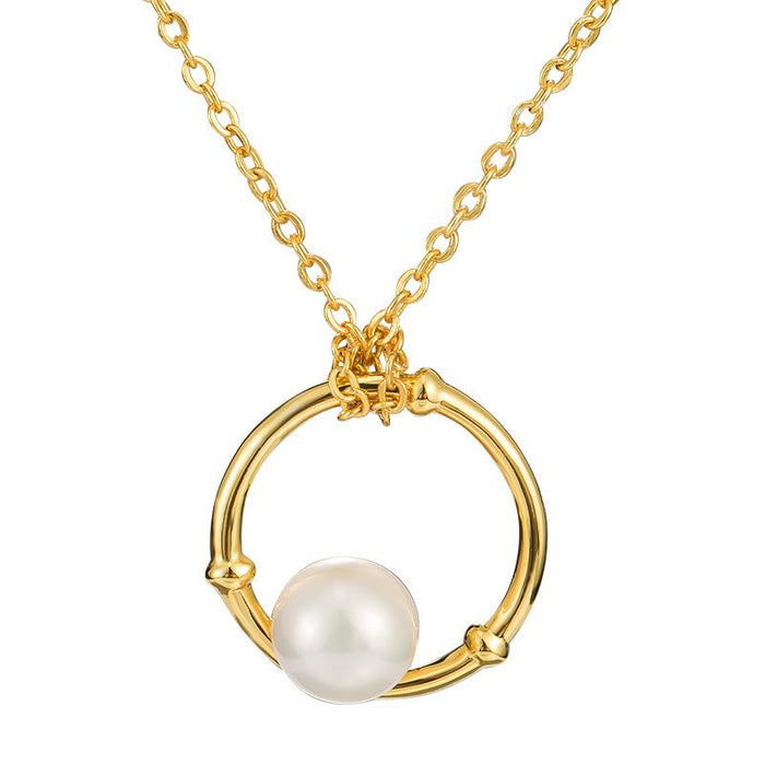 Natural Pearl Bamboo Circle Gold Pendant Necklace - FengshuiGallary