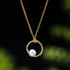 Natural Pearl Bamboo Circle Gold Pendant Necklace - FengshuiGallary
