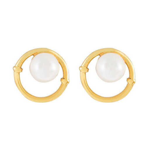 Natural Pearl Bamboo Circle Wealth Gold Earring - FengshuiGallary