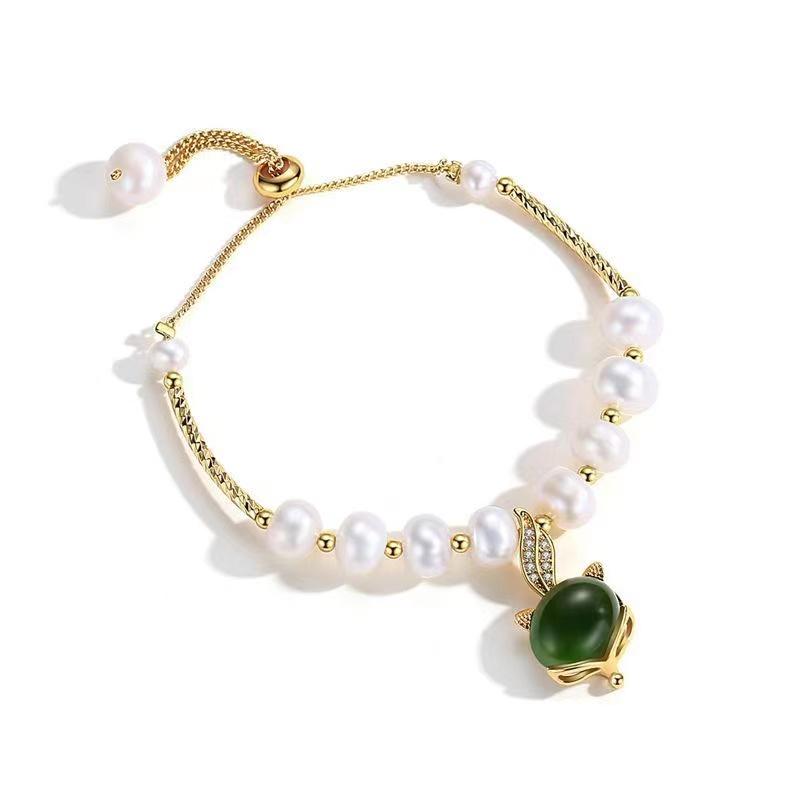 Natural Pearl Bracelet-Green Agate Fox - FengshuiGallary