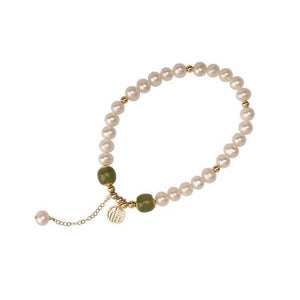 Natural Pearl Bracelet-Green Jade Beads Fu - FengshuiGallary