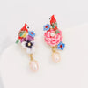 Natural Pearl Enamel Parrot Flower Lucky Earrings - FengshuiGallary