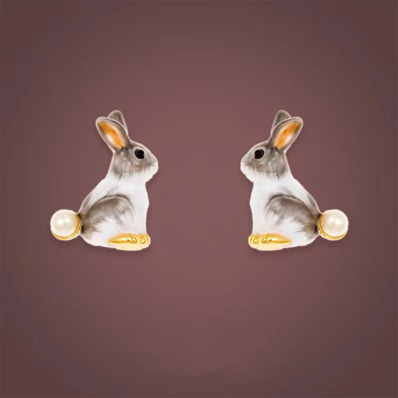 Natural Pearl Enamel Rabbit Lucky Earrings - FengshuiGallary