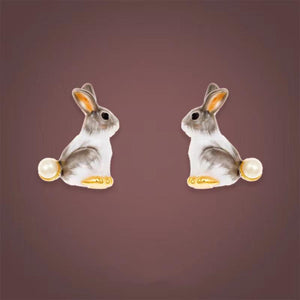 Natural Pearl Enamel Rabbit Lucky Earrings - FengshuiGallary