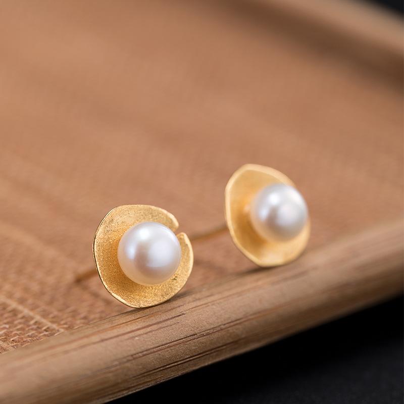 Natural Pearl Lotus Leaf Wealth Earring - FengshuiGallary