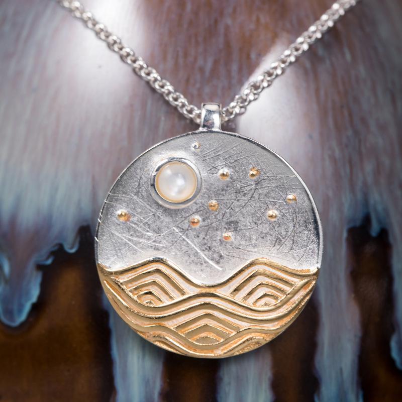 Natural Pearl Sun And Sea 925 Silver Lucky Pendant Necklace - FengshuiGallary